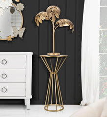 Table ronde Nouveau métal doré et verre miroir