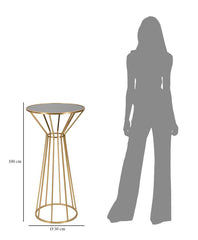 Table ronde métallique dorée avec dessus en verre miroir