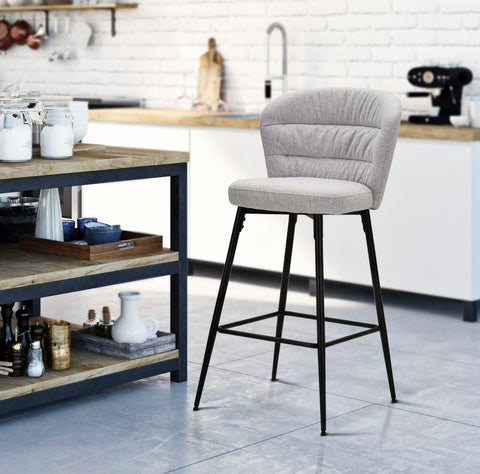 Tabouret de bar Losanna Tissu gris pieds et repose-pieds métal Noir Ensemble 2 pz