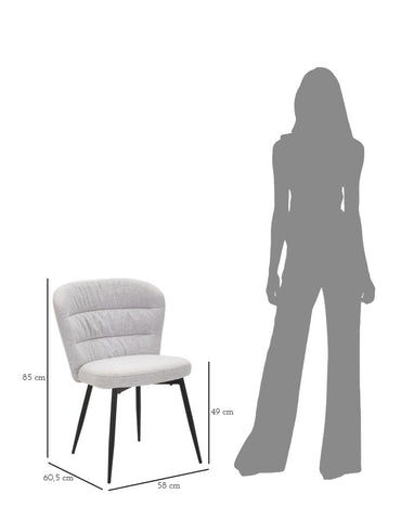 Chaise Losanna tissu gris pieds métal noir (set de 2)