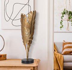Lampe de table métal doré design feuilles de palmier base ronde