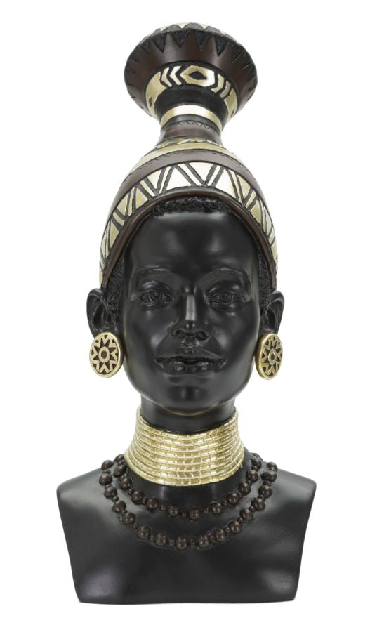 Statue femme Masaï coiffe et bijoux décoratifs