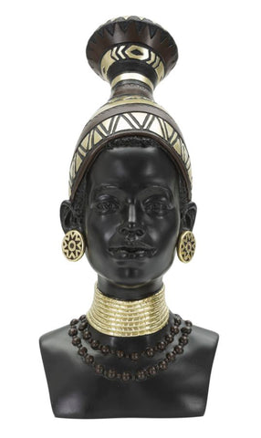 Statue femme Masaï coiffe et bijoux décoratifs