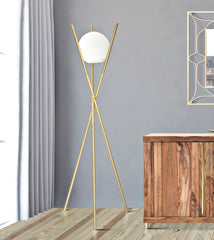 Lampe sur pied Glamy métal doré sphère en verre blanc