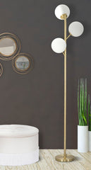 Lampe de sol 3 lumières Glamy Métal Doré sphères en verre blanc