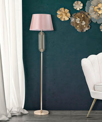 Lampe de sol Ovy Métal Doré Abat-jour Tissu Rose
