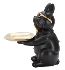 Décor bulldog avec plateau doré en métal noir