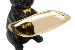Décor bulldog avec plateau doré en métal noir