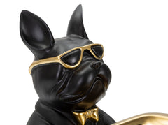 Décor bulldog avec plateau doré en métal noir