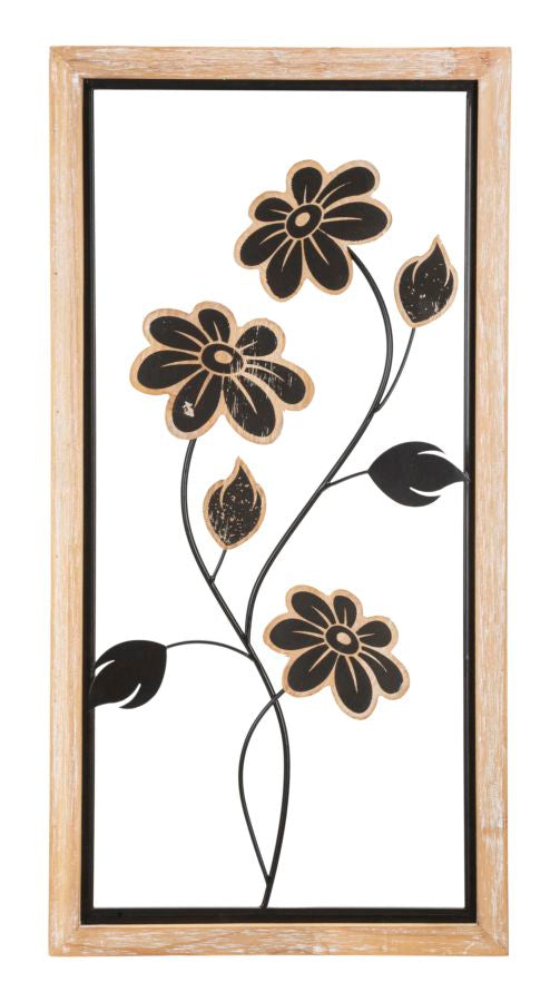 Panneau mural décoratif 3D en métal et bois Girish bois naturel et métal noir