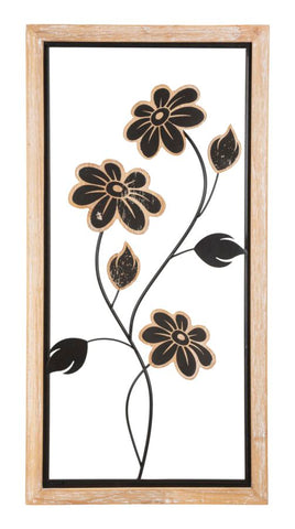 Panneau mural décoratif 3D en métal et bois Girish bois naturel et métal noir