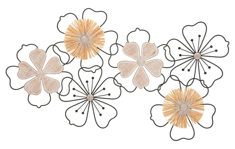 Panneau mural décoratif 3D en métal et bois fleurs