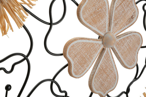 Panneau mural décoratif 3D en métal et bois fleurs