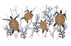Panneau mural décoratif Tortue en métal 3D et coraux