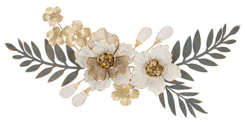Panel de pared decorativo 3D de metal con flores y hojas