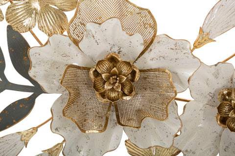Panel de pared decorativo 3D de metal con flores y hojas