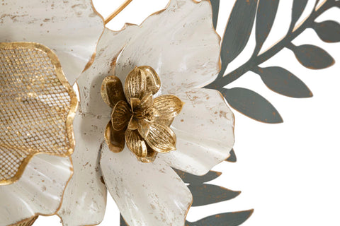 Panel de pared decorativo 3D de metal con flores y hojas