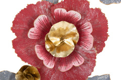 Panneau mural décoratif en métal 3D fleur couleurs vives et feuilles