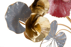 Panneau mural décoratif en métal 3D fleur couleurs vives et feuilles
