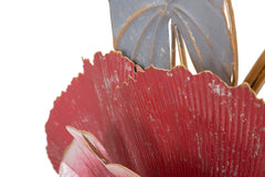 Panneau mural décoratif en métal 3D fleur couleurs vives et feuilles