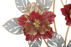 Panneau mural décoratif métal 3D fleurs et feuilles couleurs vives