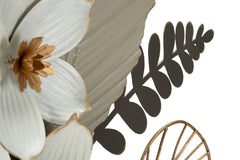 Panneau mural décoratif en métal 3D branches de fleurs colorées et feuilles