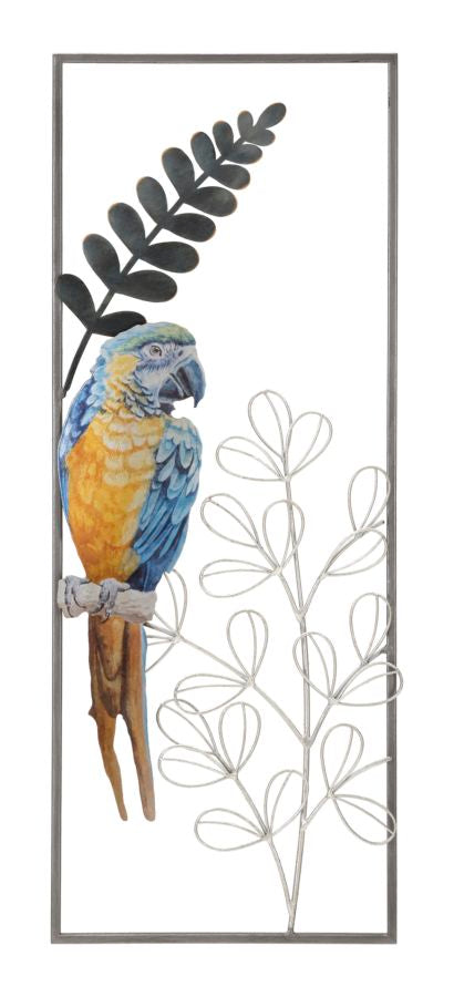 Panneau mural en métal perroquet coloré cadre élégant