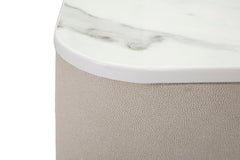 Bureau de toilette en tissu blanc plateau imitation marbre avec 6 tiroirs garnitures dorées