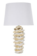 Lampe de table Glam Space céramique blanche et dorée abat-jour en tissu blanc