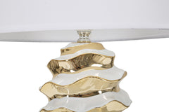 Lampe de table Glam Space céramique blanche et dorée abat-jour en tissu blanc