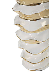 Lampe de table Glam Space céramique blanche et dorée abat-jour en tissu blanc