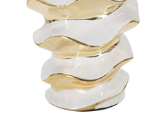Lampe de table Glam Space céramique blanche et dorée abat-jour en tissu blanc