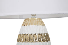 Lampe de table en céramique blanche et dorée abat-jour tissu blanc