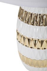 Lampe de table en céramique blanche et dorée abat-jour tissu blanc