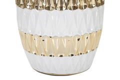 Lampe de table en céramique blanche et dorée abat-jour tissu blanc