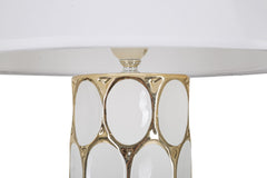 Lampe de table en céramique blanche et dorée abat-jour tissu blanc