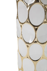 Lampe de table en céramique blanche et dorée abat-jour tissu blanc