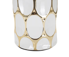 Lampe de table en céramique blanche et dorée abat-jour tissu blanc
