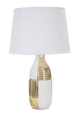 Lampe de table Glam Line Céramique Blanche et Dorée abat-jour Tissu Blanc