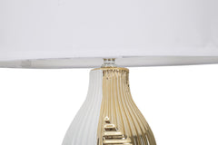 Lampe de table Glam Line Céramique Blanche et Dorée abat-jour Tissu Blanc