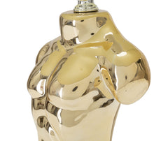 Lampe de table buste d'homme céramique dorée abat-jour tissu beige