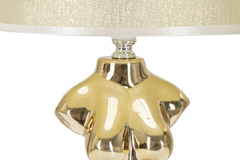 Lampe de table Glam Woman céramique dorée abat-jour tissu beige