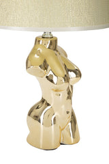Lampe de table Glam Woman céramique dorée abat-jour tissu beige