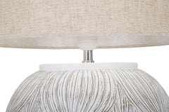 Lampe de table ronde Athènes Résine Blanc abat-jour Tissu Beige
