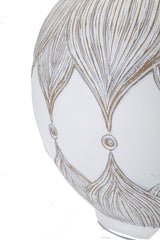 Lampe de table ronde Athènes Résine Blanc abat-jour Tissu Beige