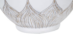 Lampe de table ronde Athènes Résine Blanc abat-jour Tissu Beige