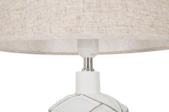 Lampe de table en résine décorations géométriques abat-jour tissu beige