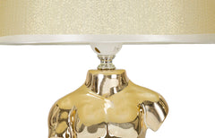 Lampe de table buste d'homme céramique dorée abat-jour tissu beige