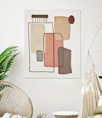 Peinture murale abstraite sur toile cadre en bois avec applications