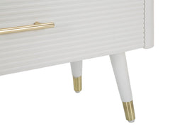 Commode en bois blanc 3 tiroirs Matera plateau bois marron pieds métal doré
